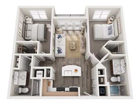 Floor plan for 2 beds, 2 baths, 1021 sqft